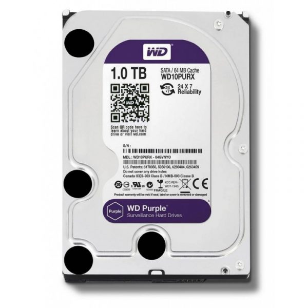 Disco Duro Interno WD D/S disco Purple WD10PURZ 1TB Surveillance 64mb IntelliP