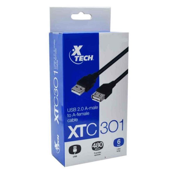XTECH CABLE USB 2.0 A MACHO - USB 2.0 A HEMBRA 1.8 METROS - Imagen 3